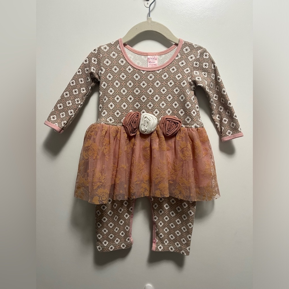 Giggle Moon One Piece with Pinkish-Orange Tulle Skirt size 6 months